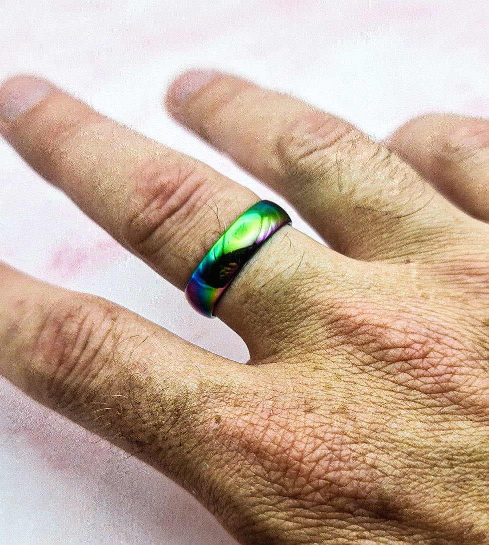 Thumbnail: Stainless Steel Ring -Black/ Rainbow Band