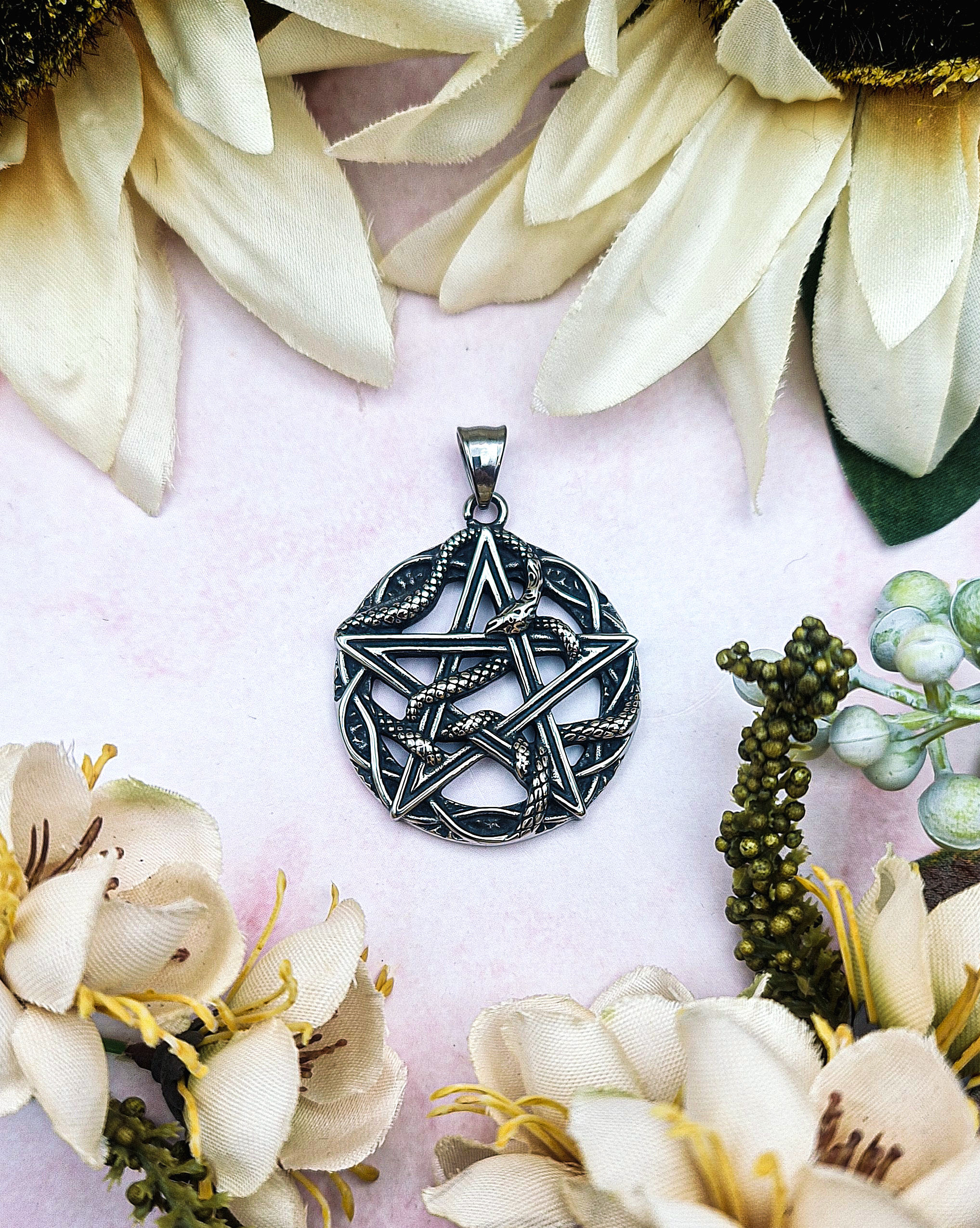 Stainless Steel Pendant - Snake Pentagram