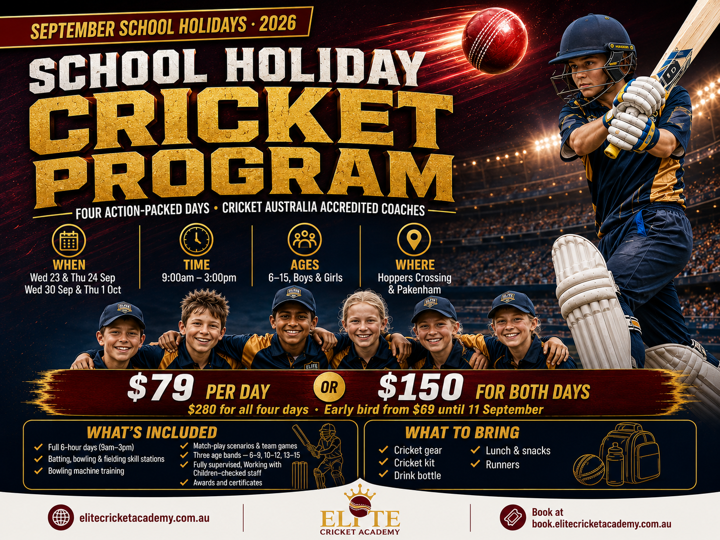 September 2026 School Holiday Cricket Program – Hoppers Crossing & Pakenham