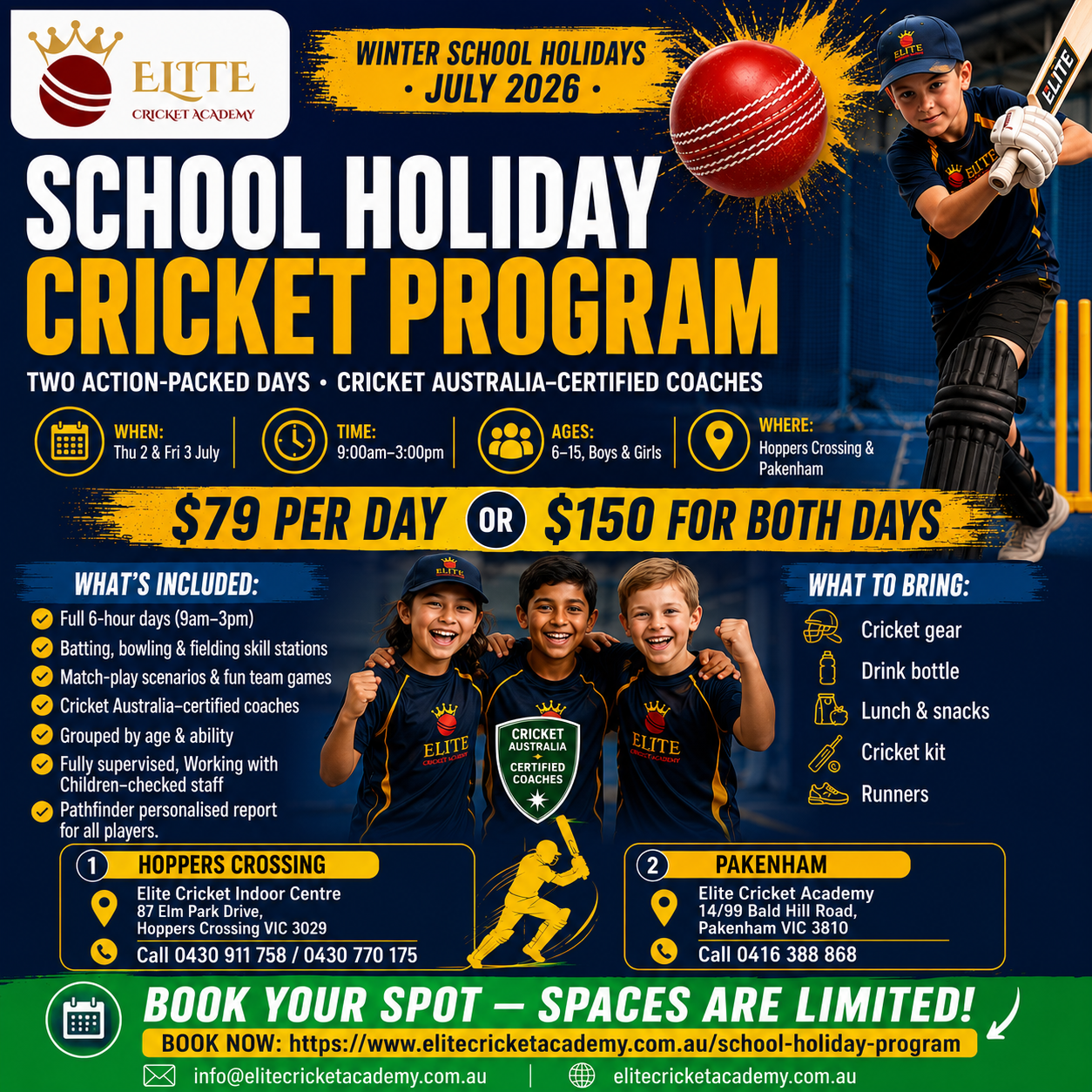 School Holiday Cricket Program – Winter Holidays July 2026