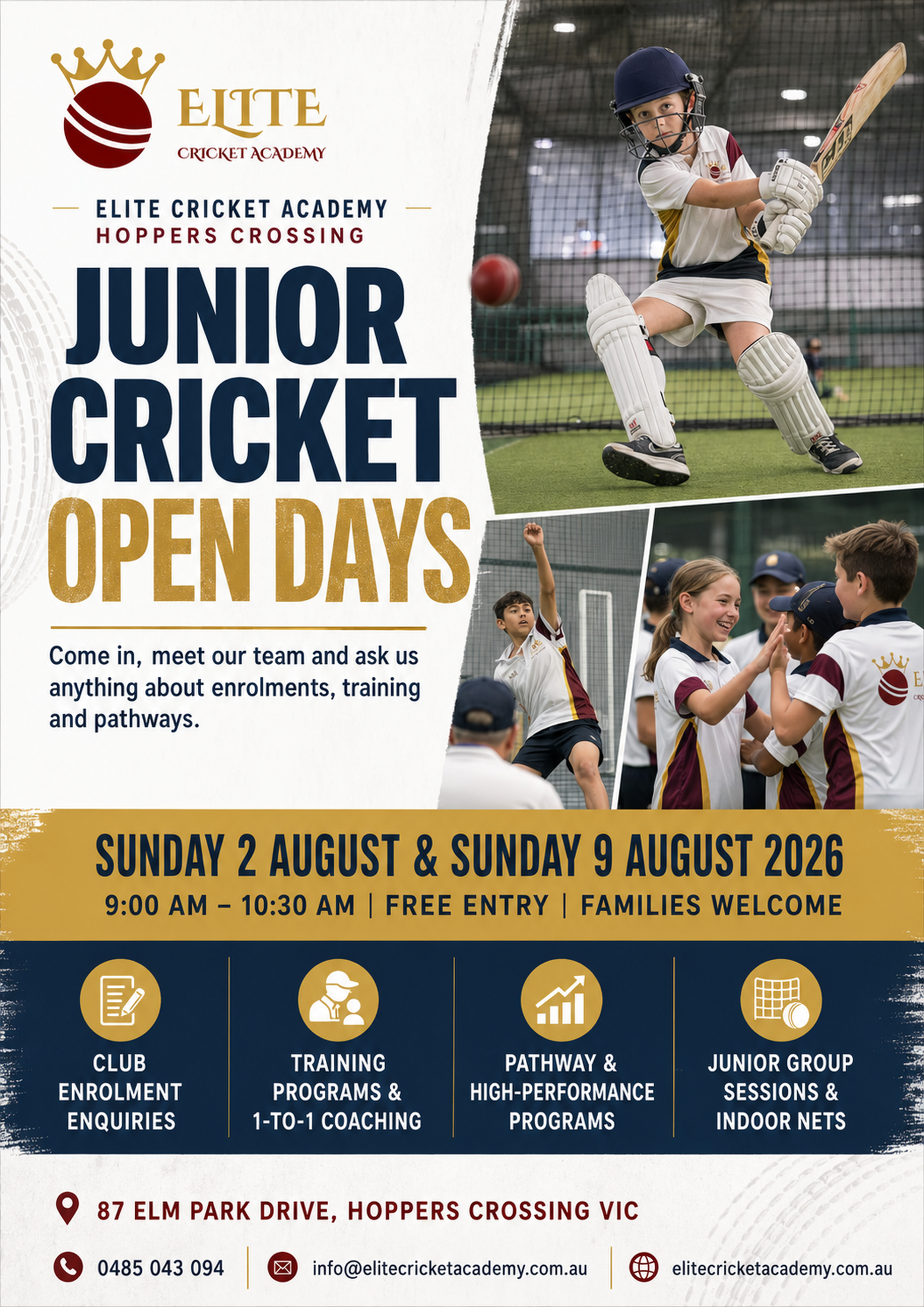Junior Cricket Open Days at Elite Cricket Academy Hoppers Crossing