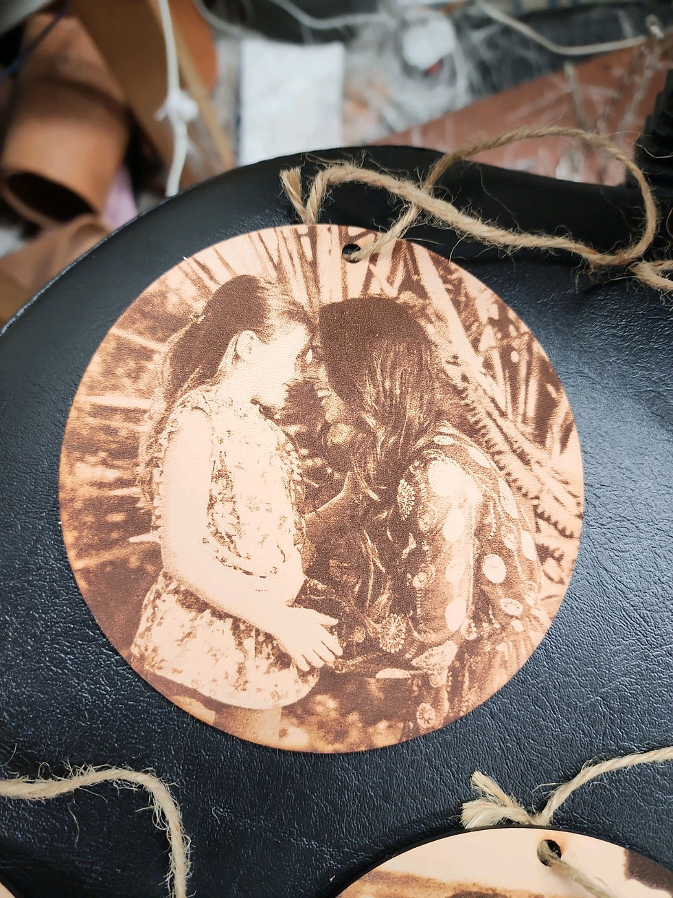 Thumbnail: Custom leather picture Christmas ornaments 
