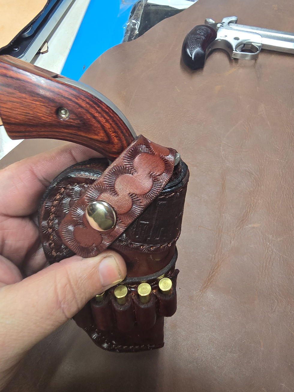 Thumbnail: Custom cowboy style pocket holster for NAA Earl 3 inch barrel. 