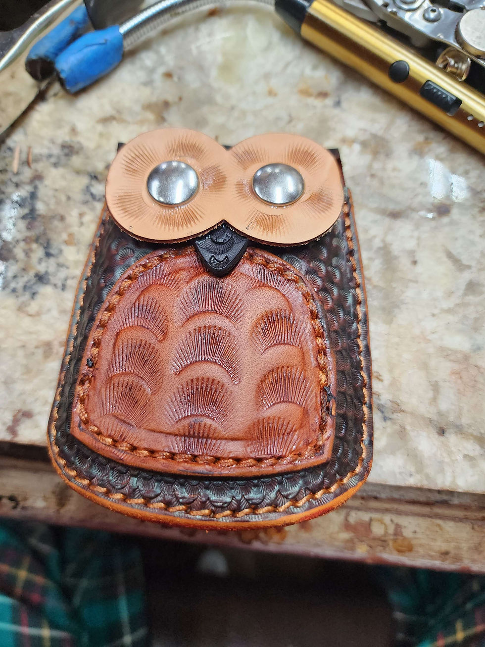 Custom Owl coin/ ammo holder made from Premium Herman oak Leather , customized 