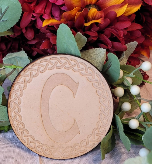 Thumbnail: Custom leather coasters..set of 5..Herman Oak Leather Natural color...letters