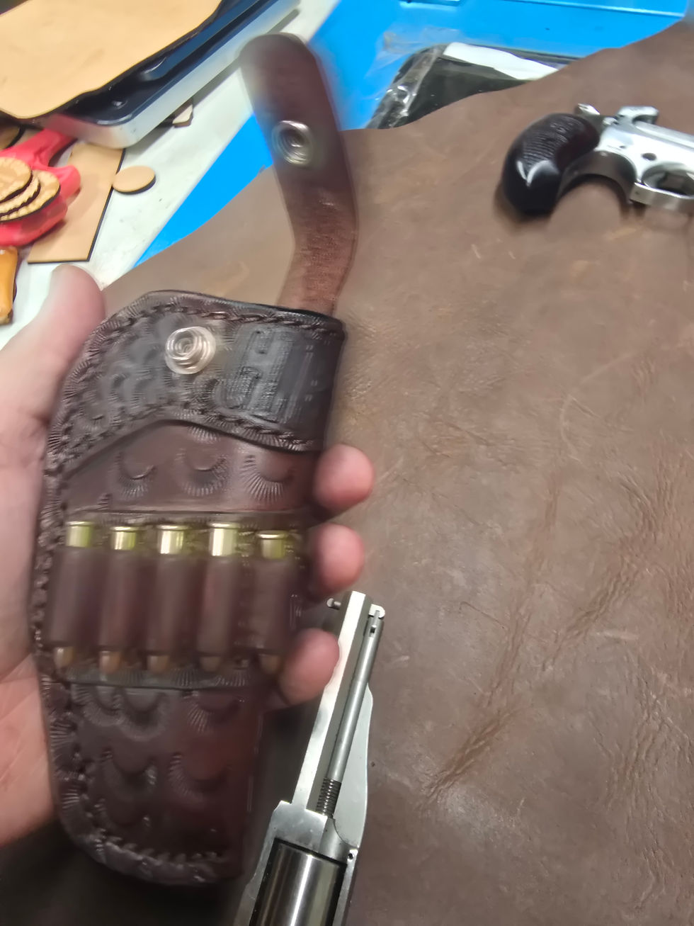 Thumbnail: Custom cowboy style pocket holster for NAA Earl 3 inch barrel. 
