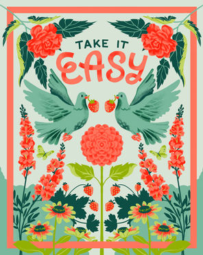 take it easy birds florals flowers strawberries