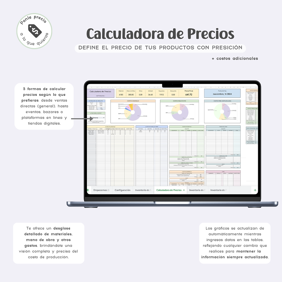 Miniatura: Calculadora de Precios para Artesanas — Google Sheets | Descarga Inmediata |