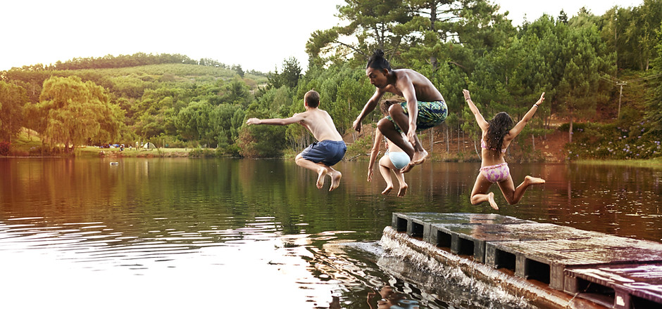 Kids Jumping into the Lake