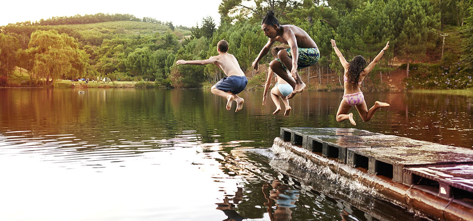 Kids Jumping into the Lake