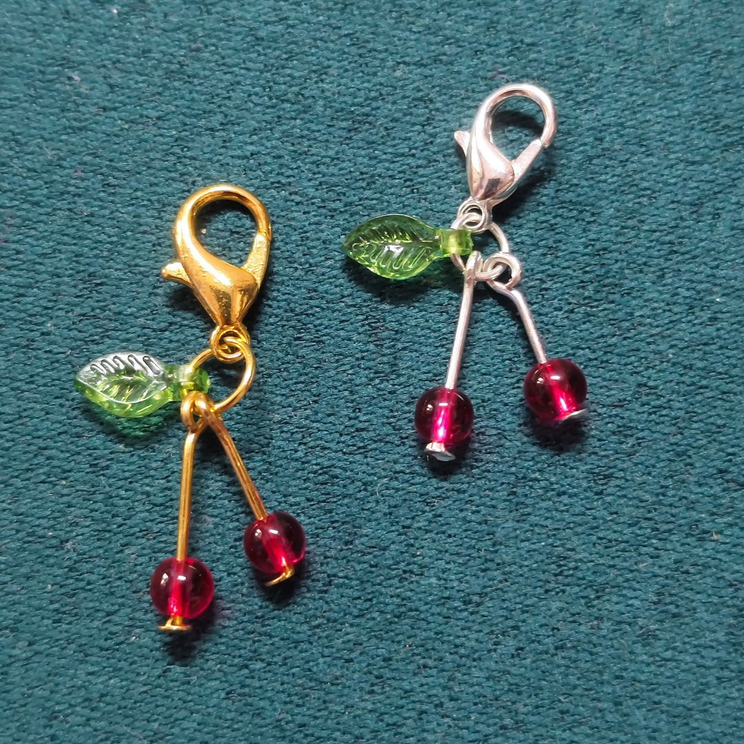 Beaded Cherry Keychain