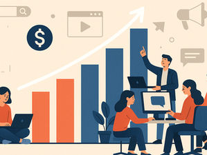 startup crescendo com marketing digital, gráficos de crescimento e equipe de tecnologia trabalhando em conjunto