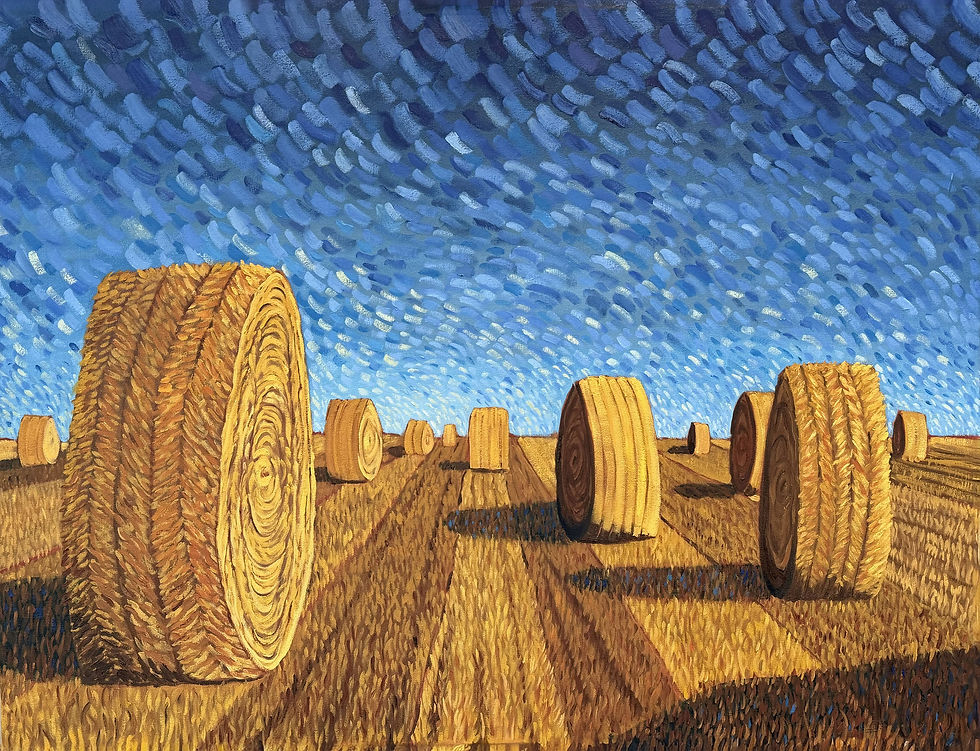 Haybales - landscape painting by Robert Cortotto