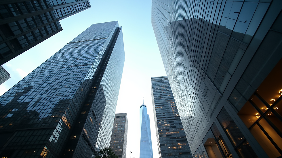 Eye-level view of a modern Manhattan skyline with luxury condos