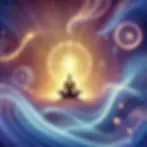 Serene illustration of a meditating figure surrounded by circular energy fields, symbolizing self-discovery, spiritual connection, and exploration in QHHT.