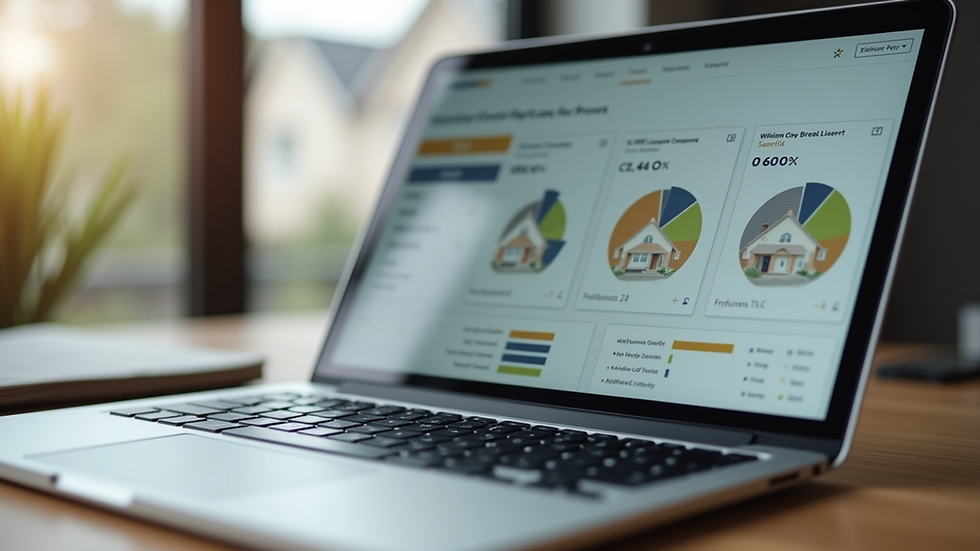 Close-up view of a laptop screen showing a property listing dashboard