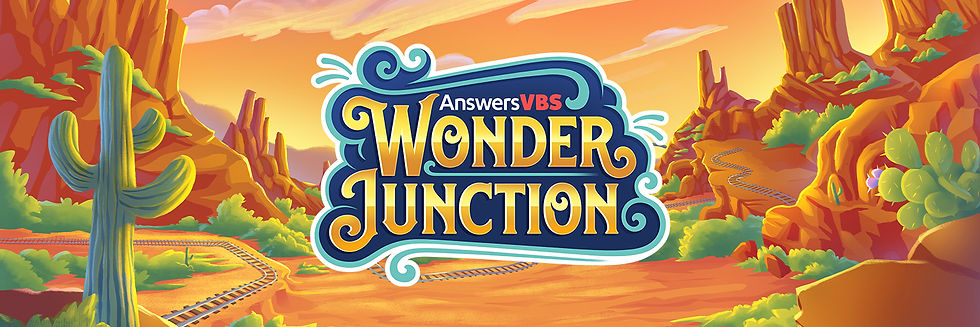 western desert landscape scene with the words 'Wonder Junction VBS'