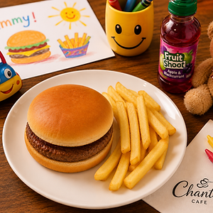 🍔 Plain Beef Burger & Chips - (Kids Menu)