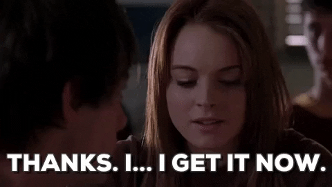 A gif of Cady Heron confirming her understanding of a math equation to her crush Aaron Samuels