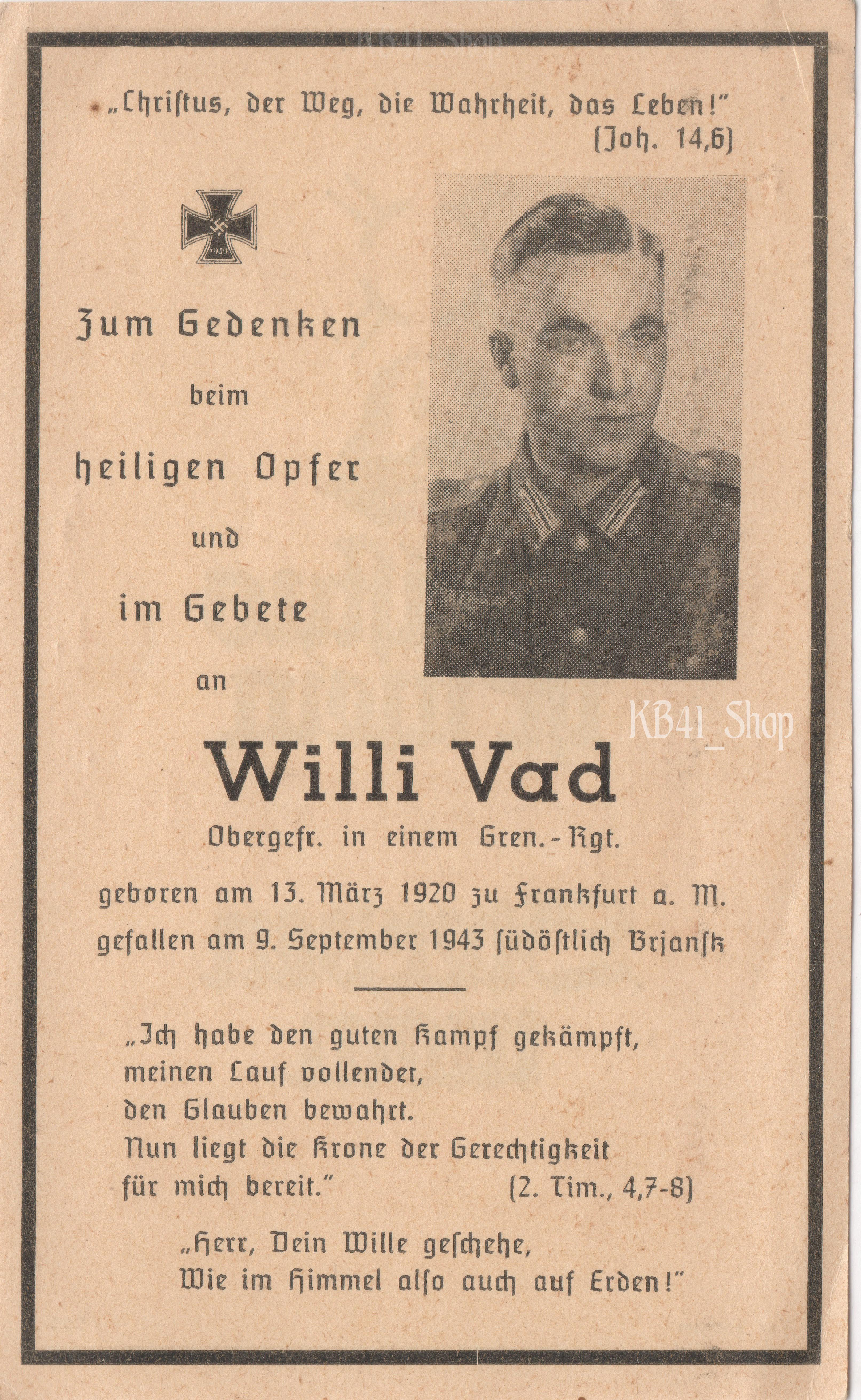 Willi Vad KIA September 1943