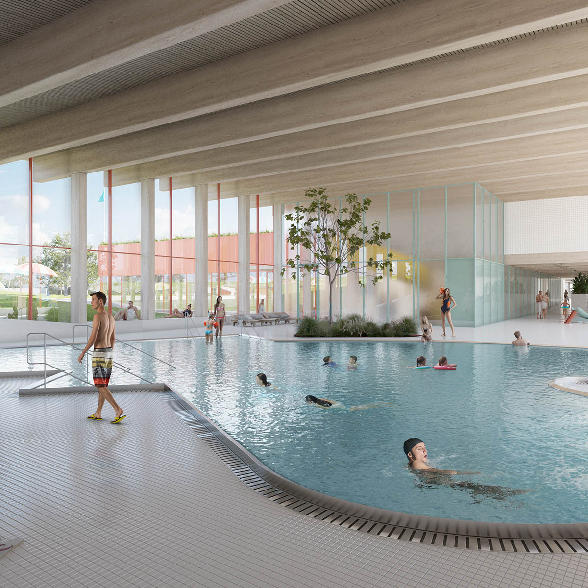 3d architectural rendering of interior swimming pool