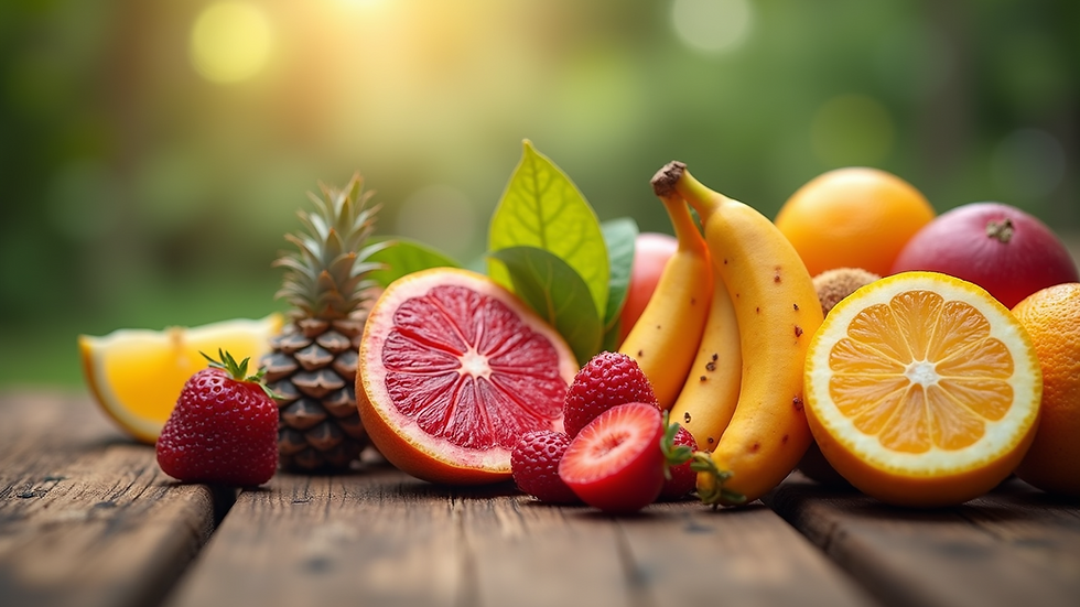 Close-up view of a vibrant assortment of hydrating super fruits