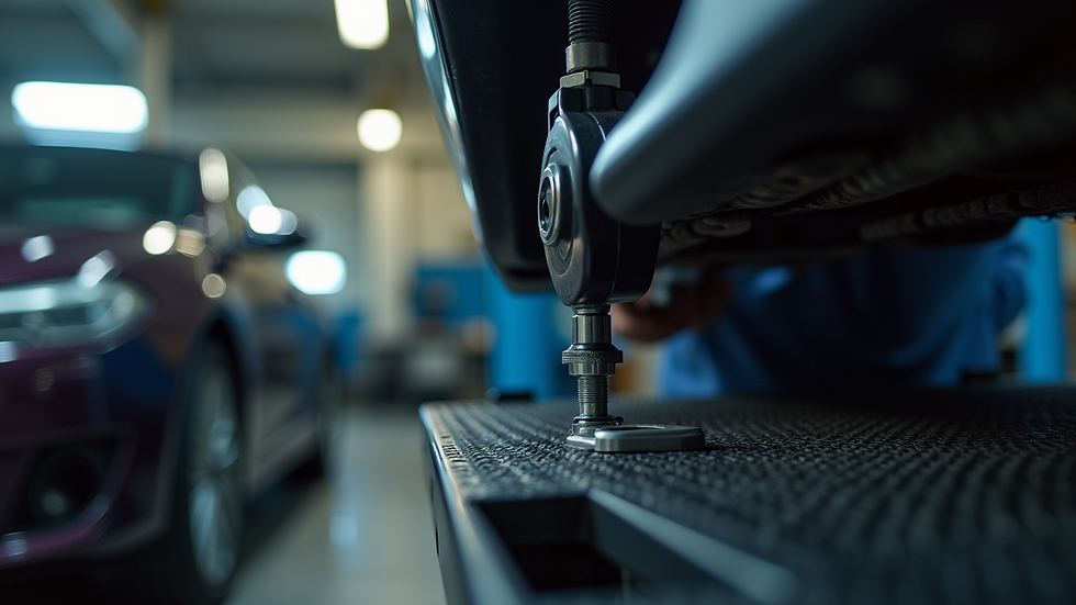Eye-level view of a mechanic calibrating an electric steering rack