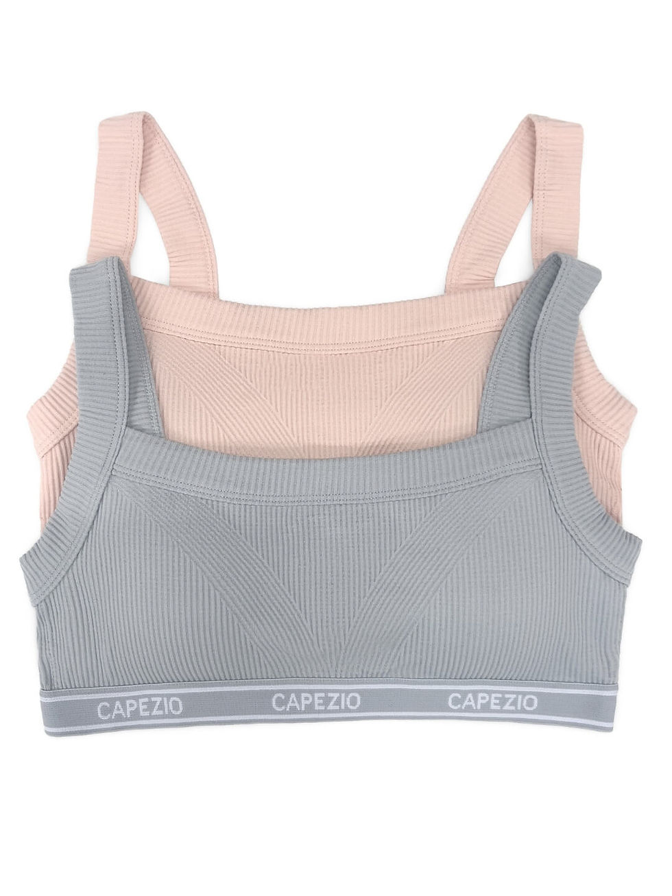Capezio Double Lined Ribbed Bra Set - Gray/Pink