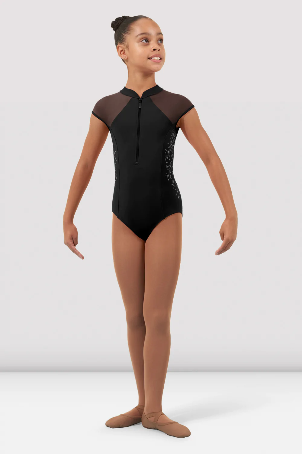 Vanessa Zipper Front Leotard - Black