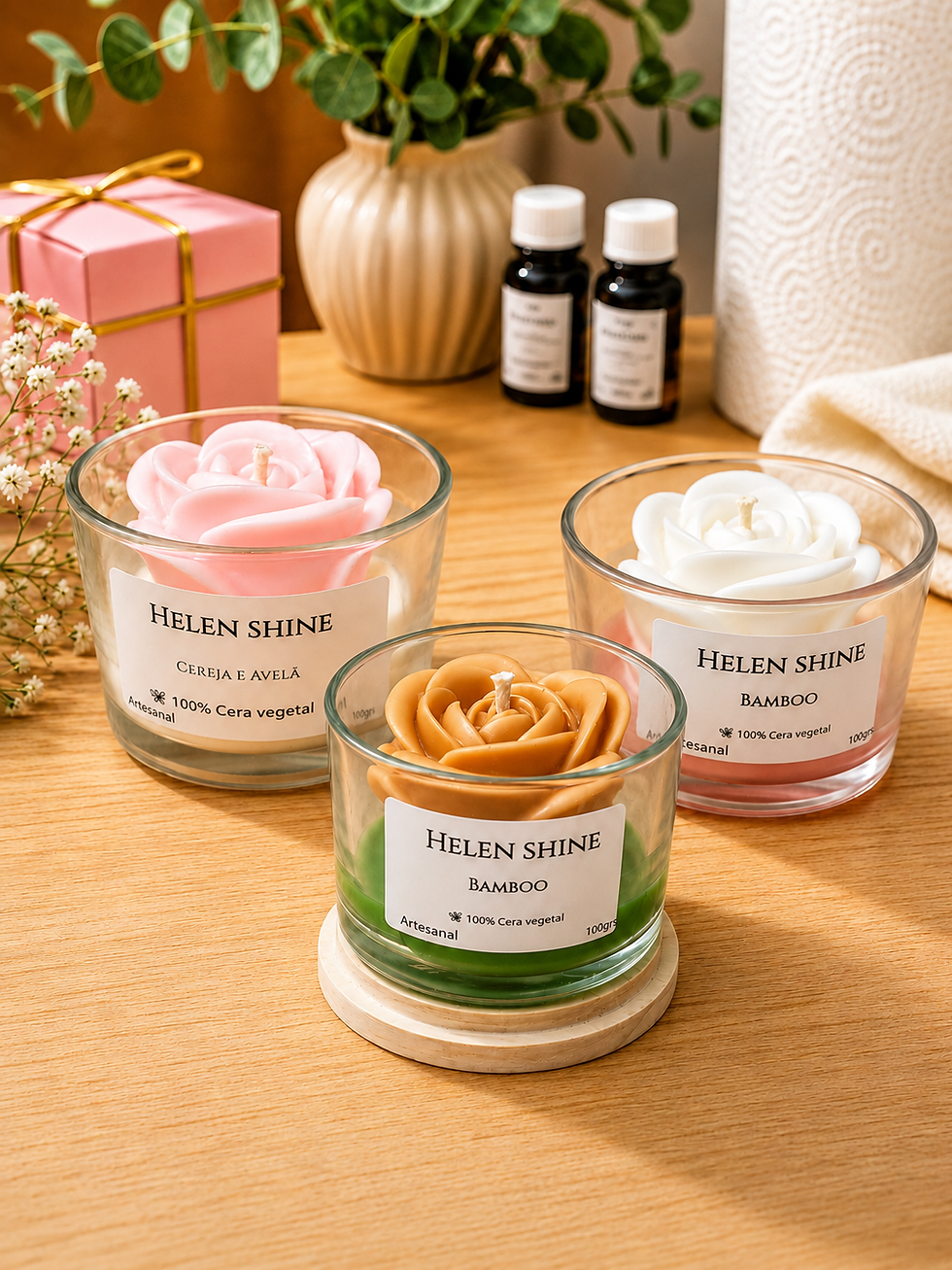 Miniatura: Kit 3 Velas Aromáticas Perfumadas flor Rosa 3D