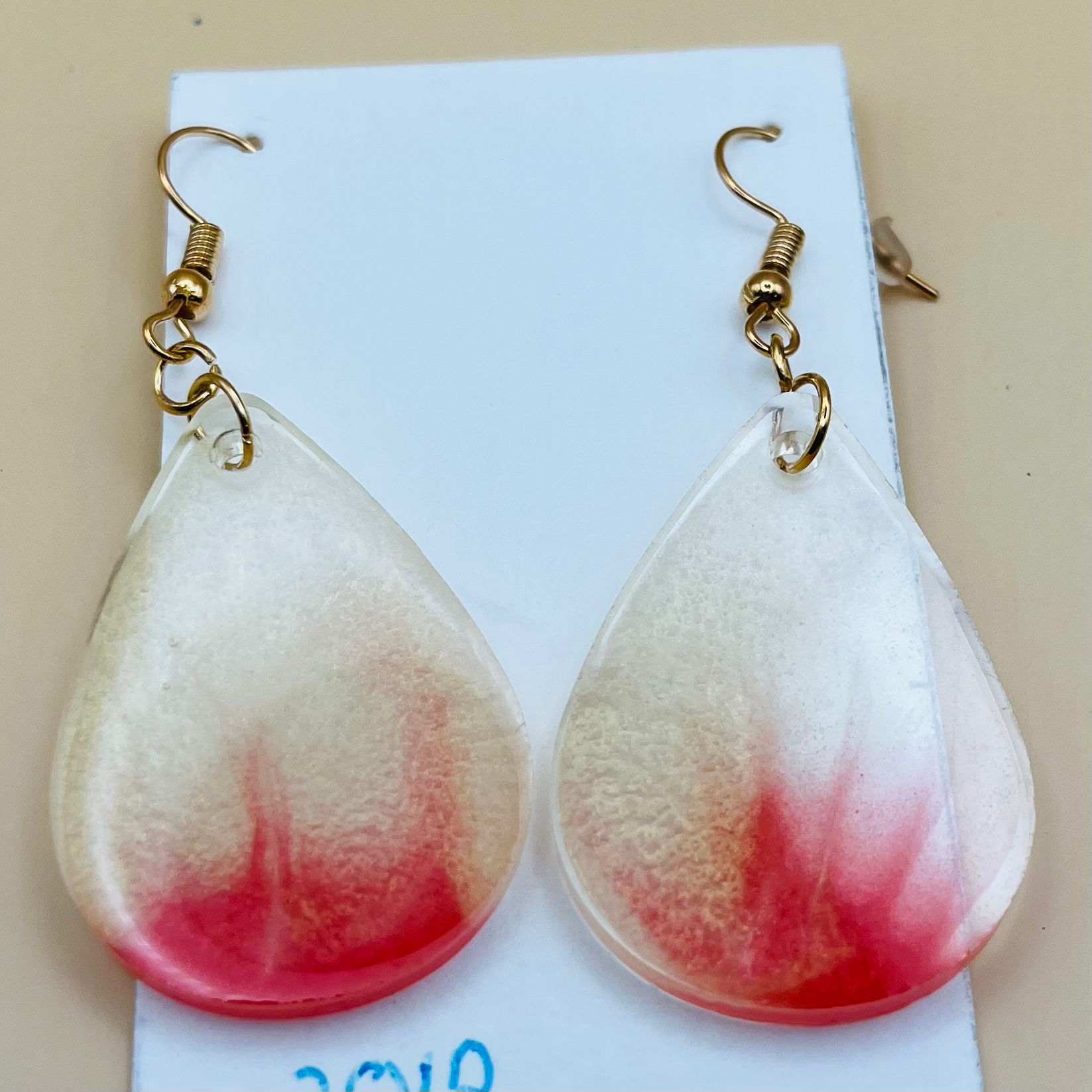 Ivory & Red teardrop earrings