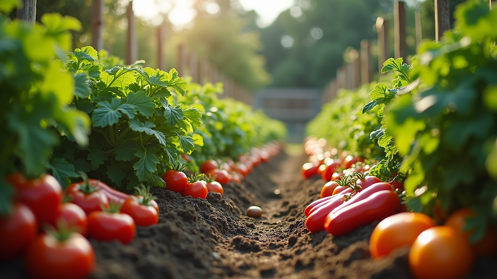 Eye-level view of a community garden with fresh vegetables