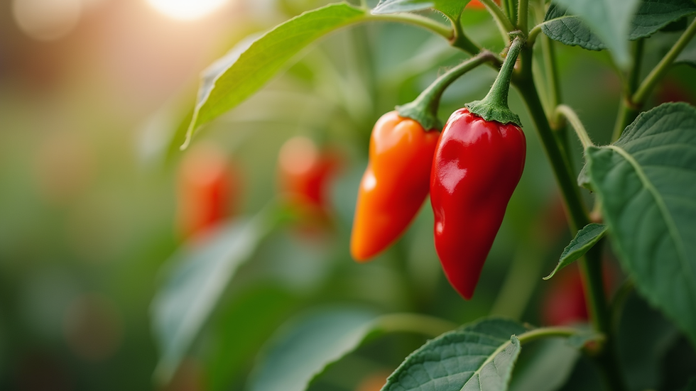 Close-up view of vibrant hot pepper plants in a garden