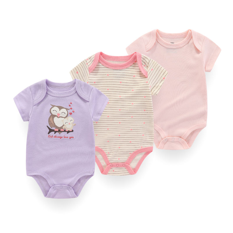 Miniatura: 3 PCS Fashion Summer Short Sleeve Cartoon Baby Boy Girl Bodysuit Cotton Newborn 