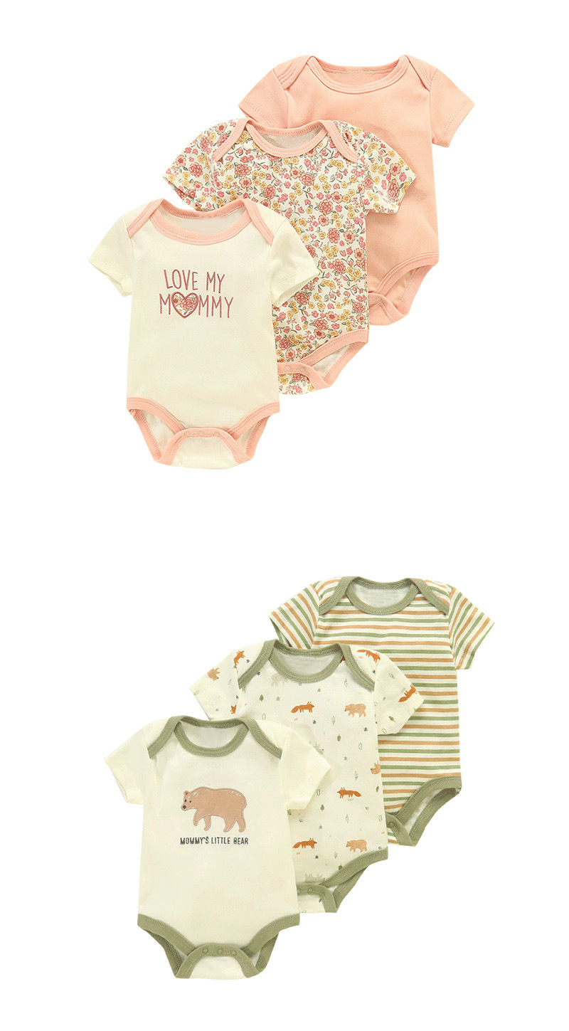 Miniatura: Conjunto de 3 peças de body de verão para bebês meninas, com estampa de dinos