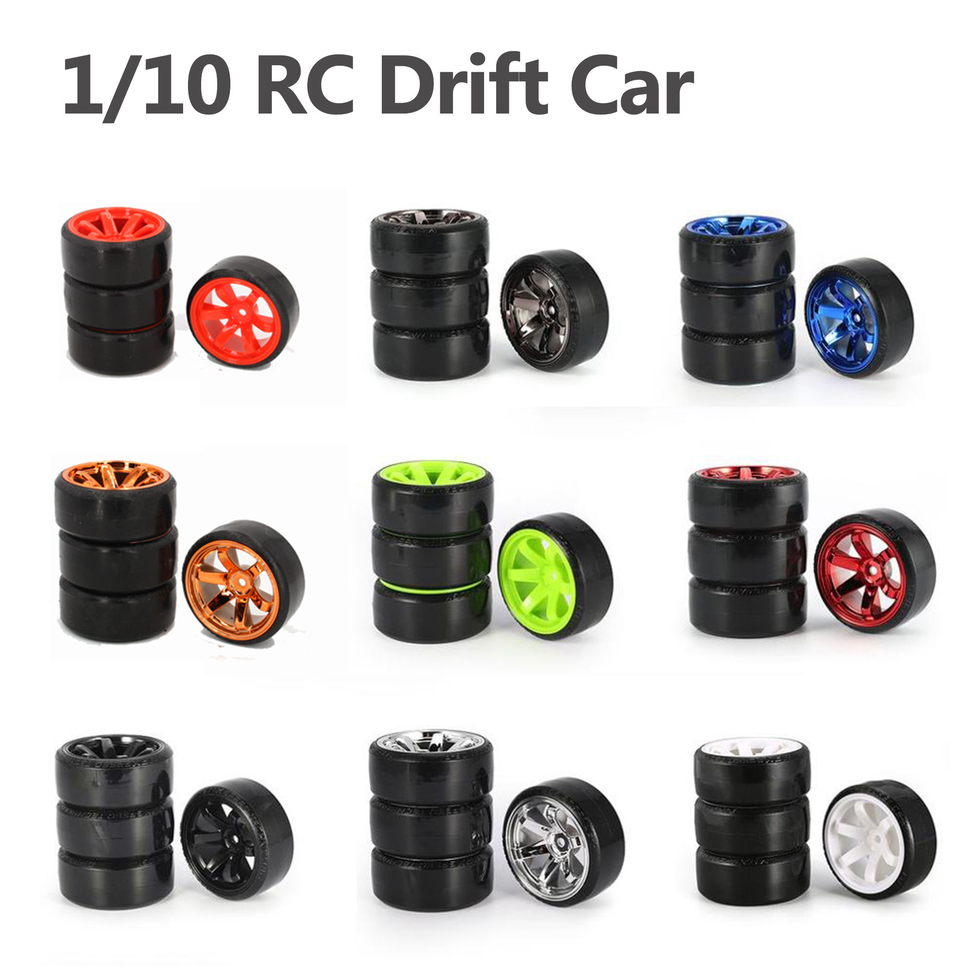 4PCS 1/10 RC Drift Cars Wheel Hub Hard Pattern Tyre for 1:10 HSP Redcat Wltoys W