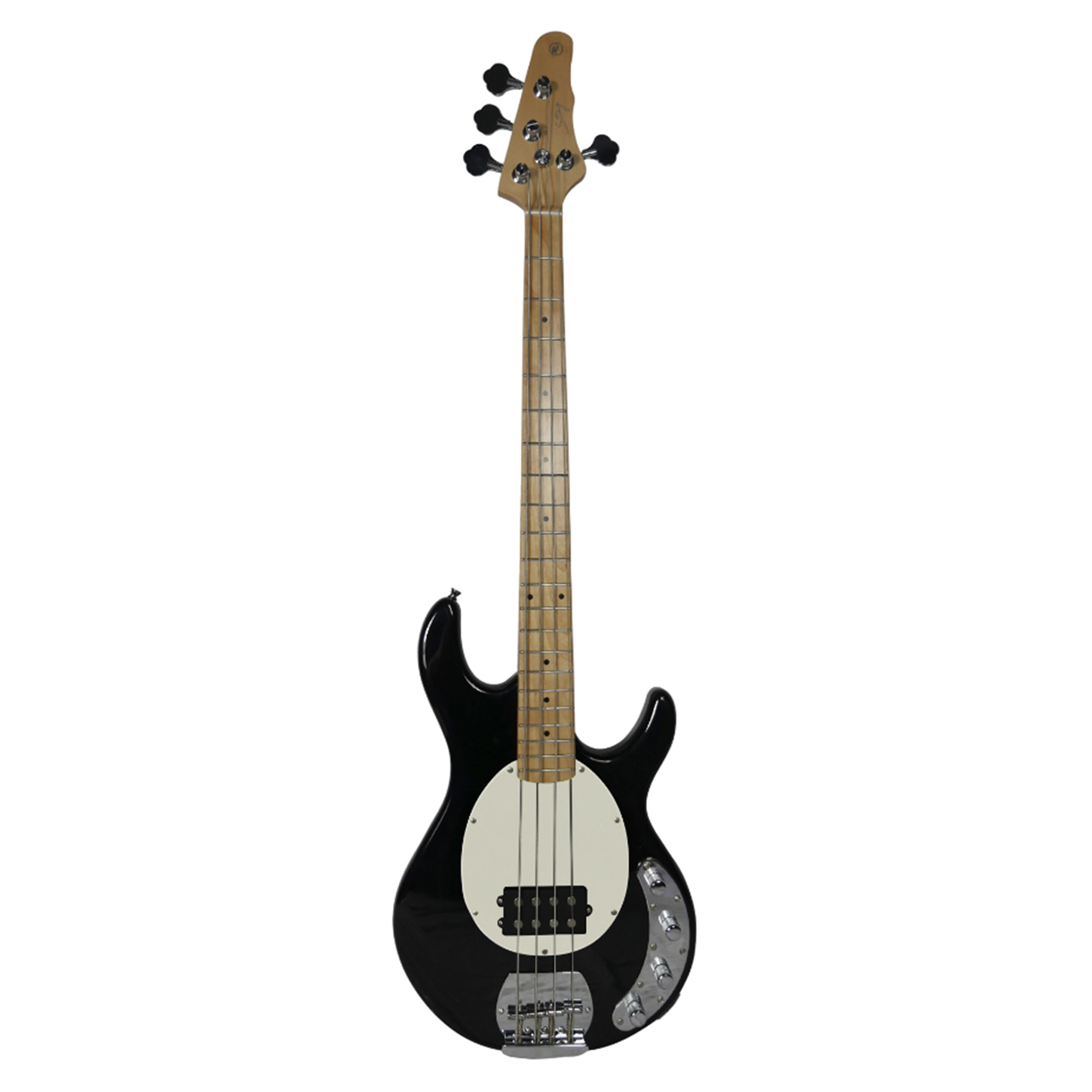 RJ Basic Electrics - Sting Bass (Black, White Pickguard, Maple Fretboard)