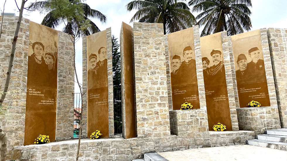 Panels depicting Freedom Fighters etched on Jaisalmer stone