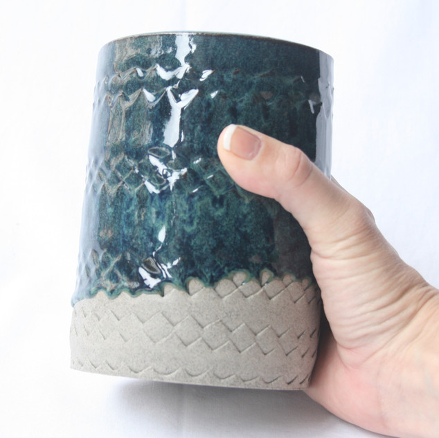 Patterned Utensil Pot Blue Green Dark