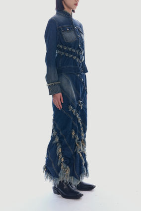 【PONDER.ER】POUR Smocked Denim Skirt RAVEL