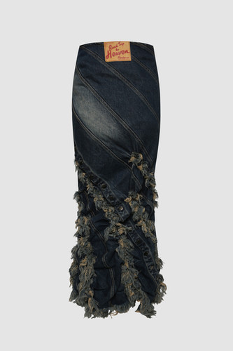 【PONDER.ER】POUR Smocked Denim Skirt RAVEL