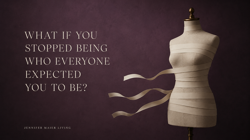 Dress form wrapped in loosening bands, symbolizing freedom from other people’s expectations.
