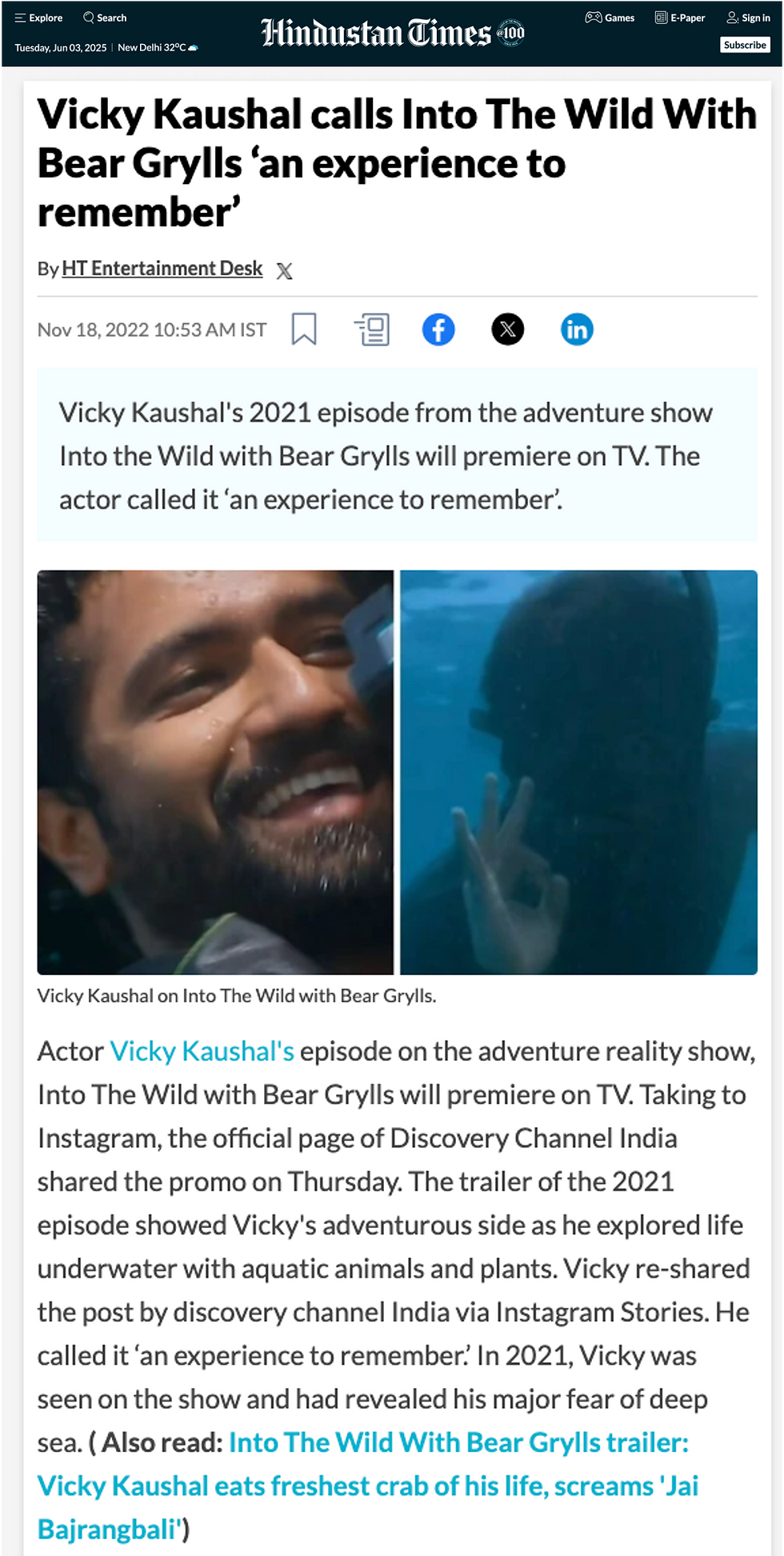 Into the Wild with bear Gyrlls and Vicky Kaushal