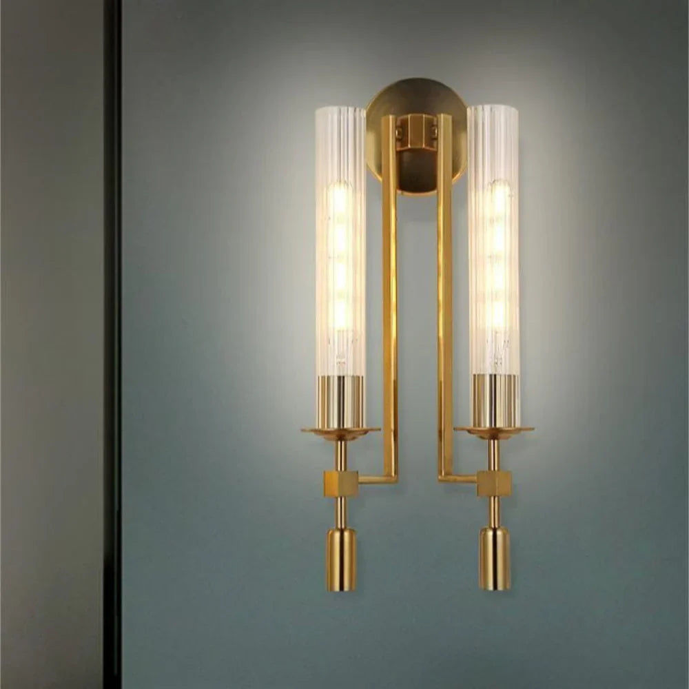 LuxeBeam Twin Wall Sconce – A Statement in Brass and Glass