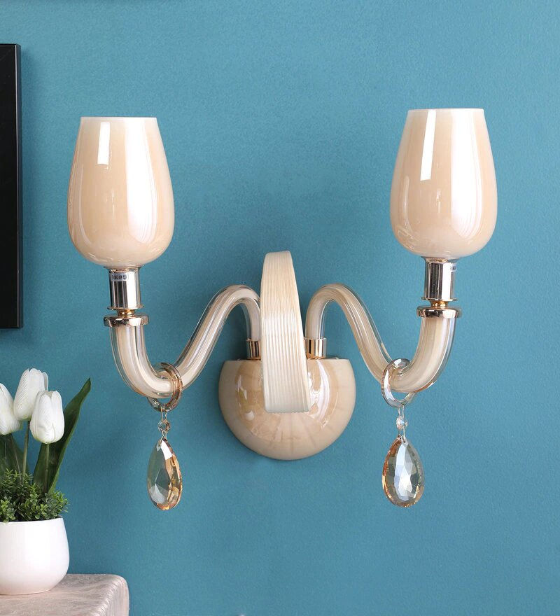 Gracil Beige Glass and Crystal Wall Light - 2 Lights