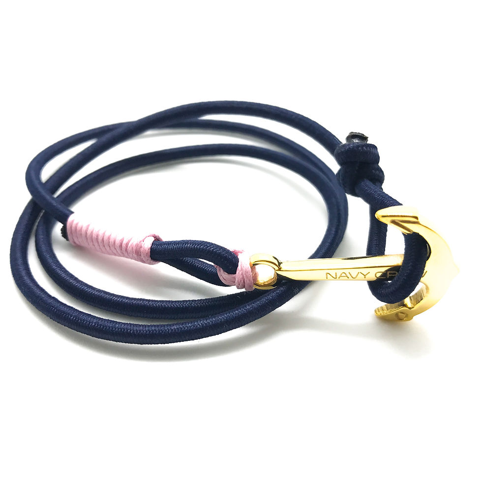 Miniatura: Pulsera en cordón engomado multivueltas con ancla