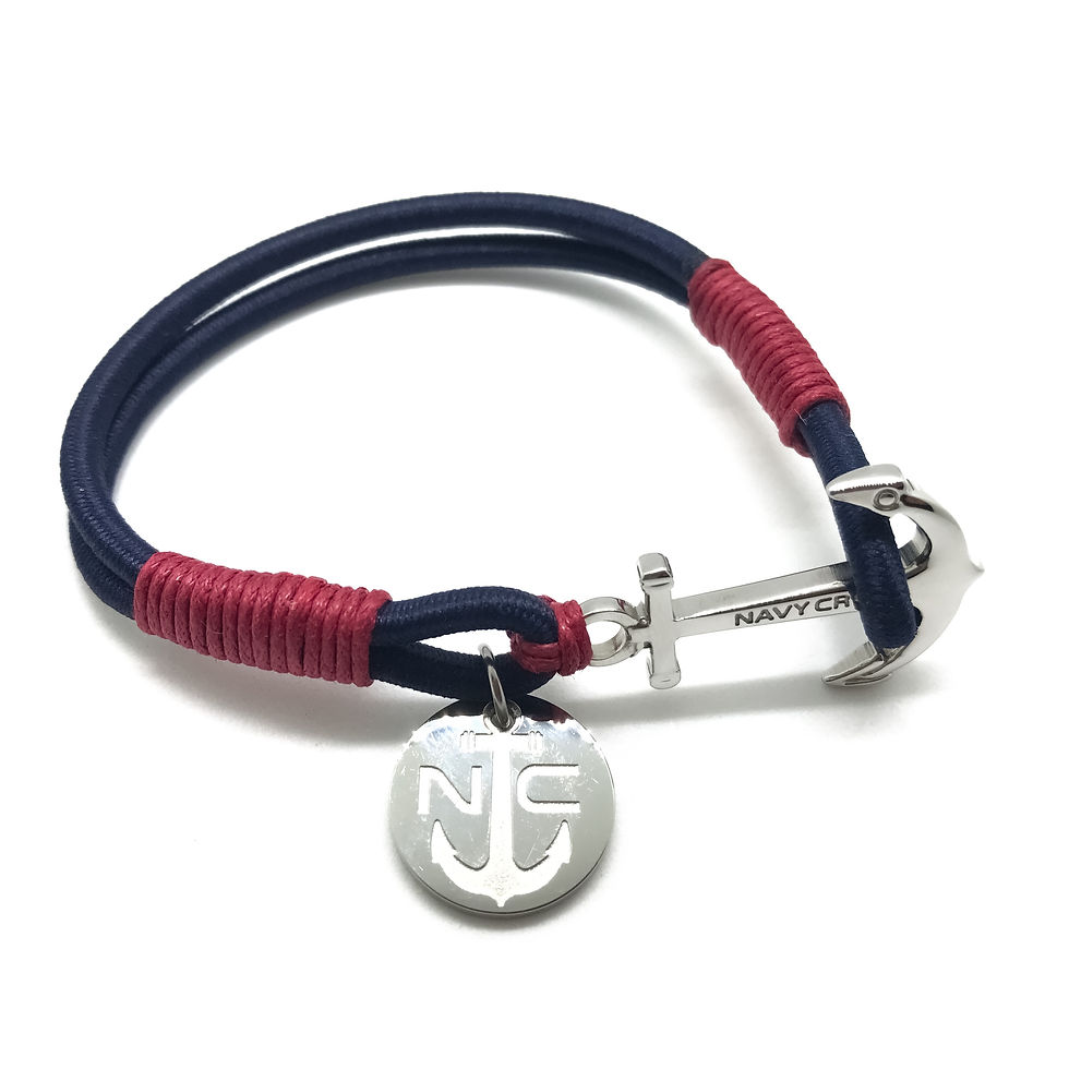 Miniatura: Pulsera en cordón engomado con ancla y medalla