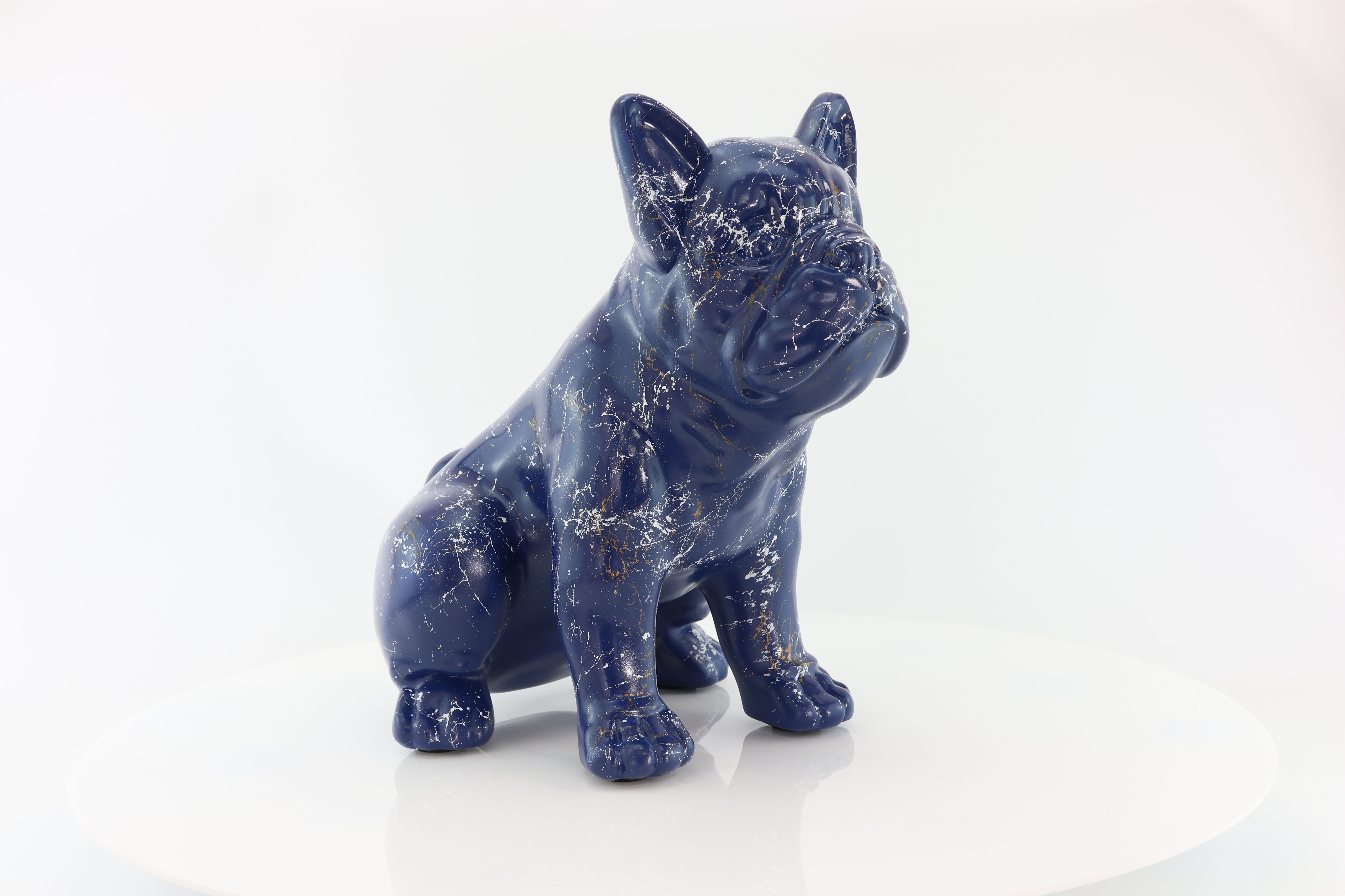Navy Gold White Marble Sitting Bulldog