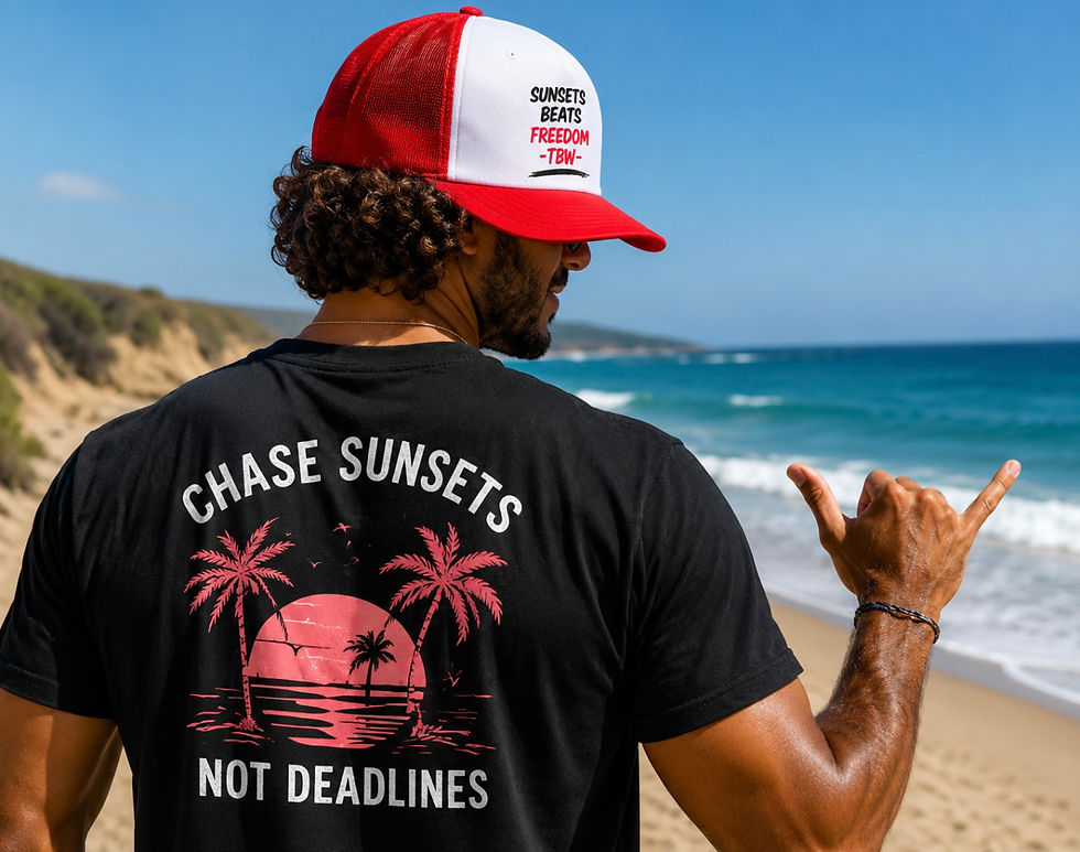 Thumbnail: Sunsets. Beats. Freedom.™ Trucker Hat