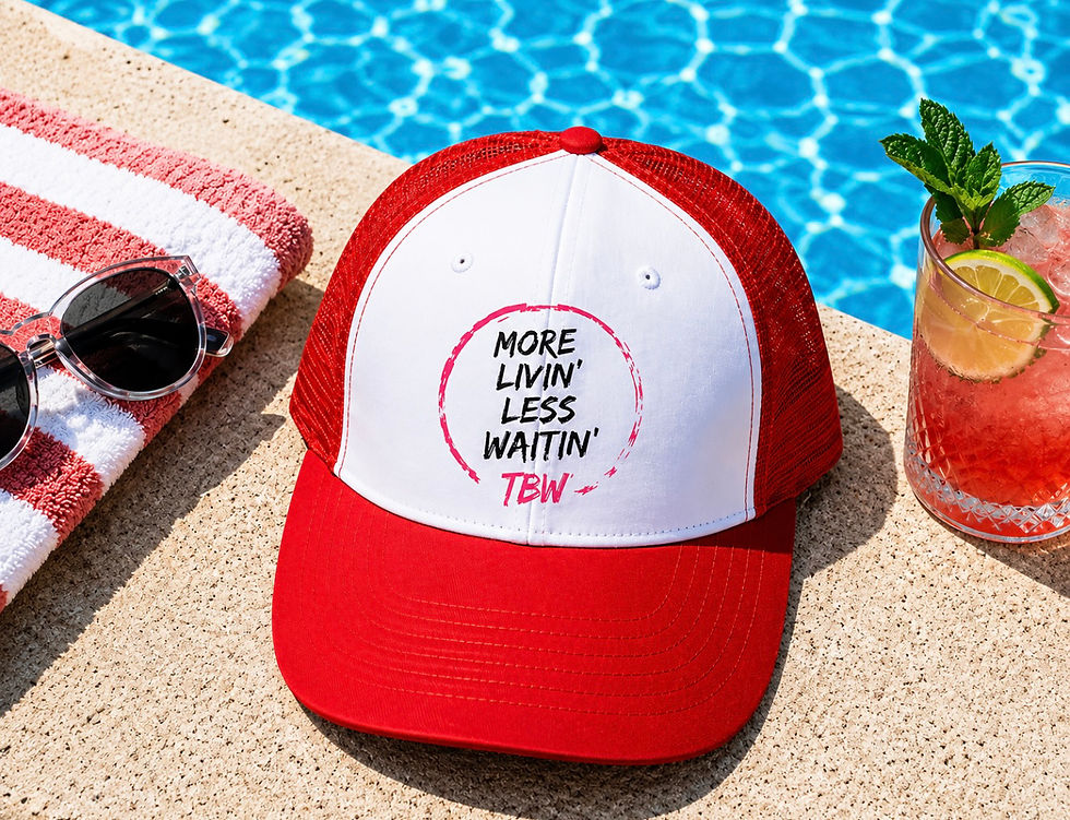 Thumbnail: More Livin’. Less Waitin’. By Twerkin’ Beats Workin’™ Trucker Hat